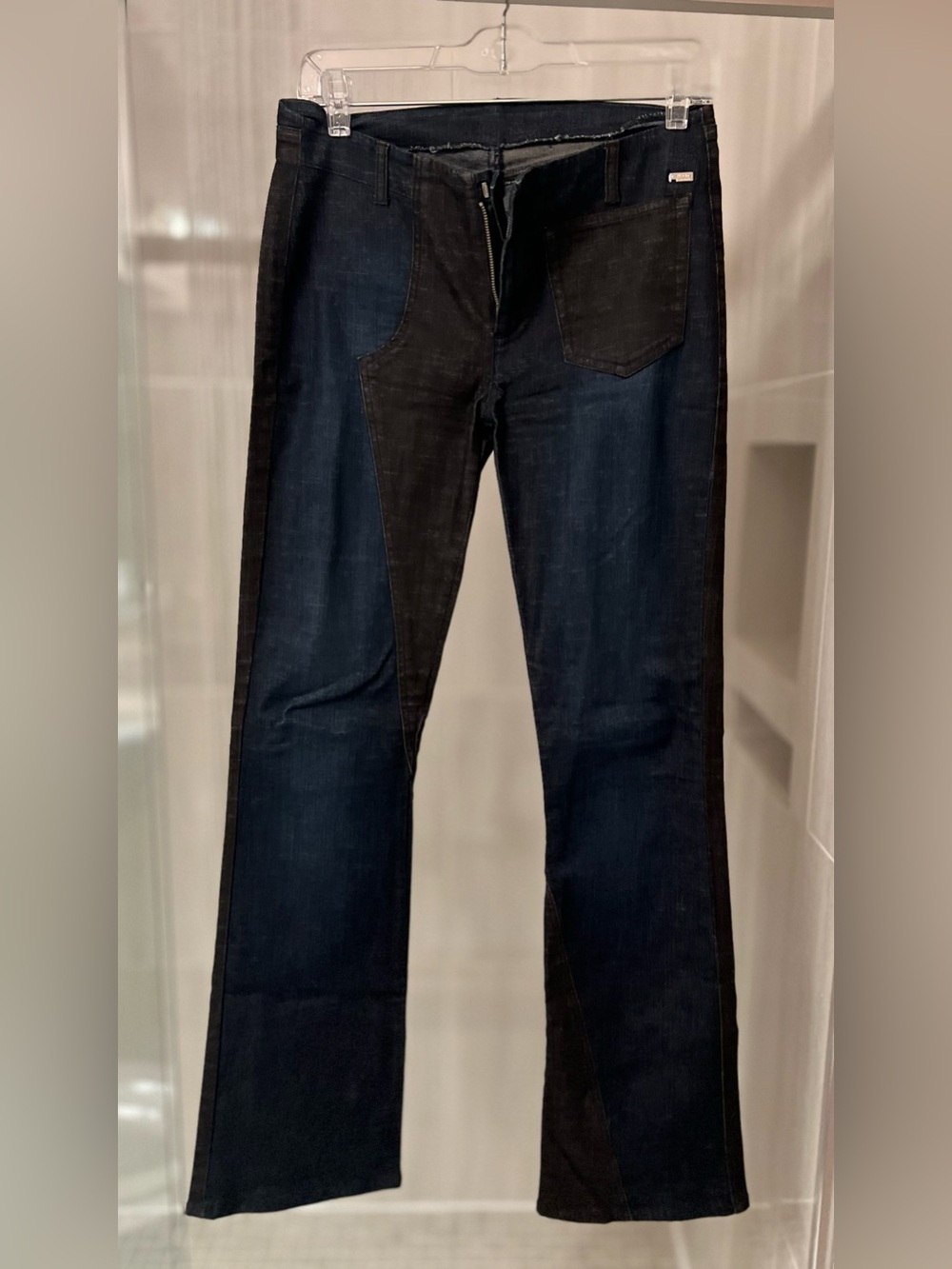 ICEJEANS Iceberg Two-Tone Colorblock Flare Jeans Dark Wash Black Size 28 Italy